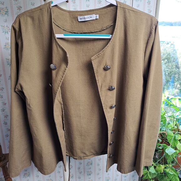 MISSLOOK CARDIGAN BLAZER JACKET WOMENS SIZE XL OPEN FRONT ARMY GREEN BUSINESS - Picture 2 of 10